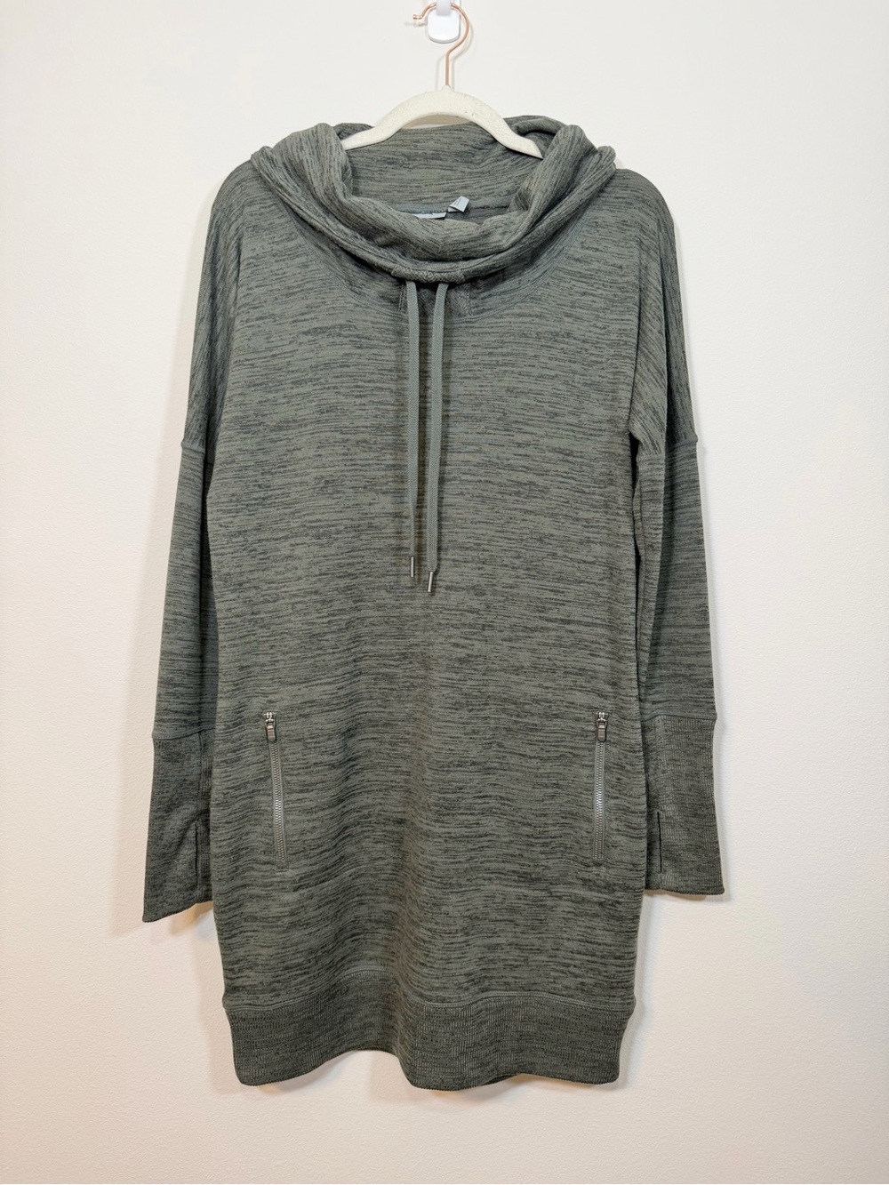 Athleta Sweatshirt Dress Olive Green Cowl Neck Tunic Sweater Pockets Women S